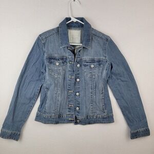 Sonoma Womens Jacket Denim Blue S Light Wash Button Casual Collared Long Sleeve